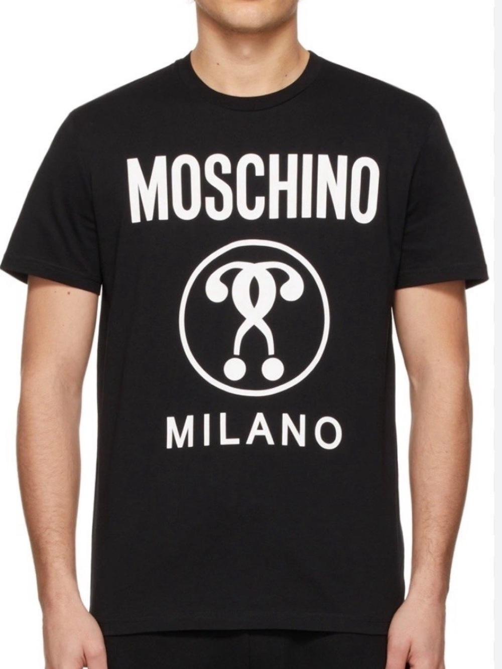 Authentic Moschino Double Question Mark Print Mens Black T-Shirt XS